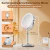 imageGospire 7quot Lighted Makeup Mirror with Magnification 10X1X Height Adjustable ampamp 3 Color Dimmable Lights 360 Swivel Double Sided Light up Rechargeable LED Cosmetic Vanity Cordless Standing MirrorSilver