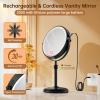 imageGospire 7quot Lighted Makeup Mirror with Magnification 10X1X Height Adjustable ampamp 3 Color Dimmable Lights 360 Swivel Double Sided Light up Rechargeable LED Cosmetic Vanity Cordless Standing MirrorBlack