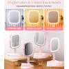 imageGospire Lighted Makeup Mirror with Lights and Magnification 1X10X Tray Base and Height Adjustable for Desk 4000mAh Rechargeable Battery 3 Color LightsMemory Function for Bedroom  WhitePinkbase