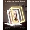 imageGospire Travel Makeup Mirror with Lights and Magnification 10X Portable Make Up Compact Tabletop Mirror with Adjustable Stand 3 Colored Lights Rechargeable Lighted LED Vanity Mirror  PinkWhite