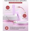imageGospire Travel Makeup Mirror with Lights and Magnification 10X Portable Make Up Compact Tabletop Mirror with Adjustable Stand 3 Colored Lights Rechargeable Lighted LED Vanity Mirror  PinkPurple