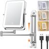 imageGospire Height Adjustable Wall Mounted Lighted Makeup Mirror with Hooks 3000mAh Rechargeable with 1X10X Magnification 3 Light Colors and Stepless Dimming for Bathroom