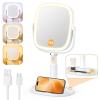 imageGospire Lighted Makeup Mirror with Lights and Magnification 1X10X Tray Base and Height Adjustable for Desk 4000mAh Rechargeable Battery 3 Color LightsMemory Function for Bedroom  WhiteWhitetray
