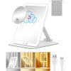 imageGospire Travel Makeup Mirror with Lights and Magnification 10X Portable Make Up Compact Tabletop Mirror with Adjustable Stand 3 Colored Lights Rechargeable Lighted LED Vanity Mirror  PinkWhite