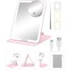 imageGospire Travel Makeup Mirror with Lights and Magnification 10X Portable Make Up Compact Tabletop Mirror with Adjustable Stand 3 Colored Lights Rechargeable Lighted LED Vanity Mirror  PinkPink