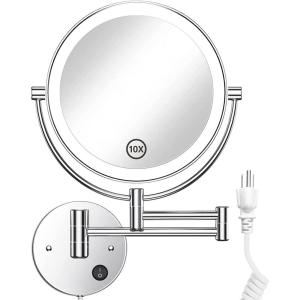imageGospire 9 Wall Mounted Lighted Magnifying Mirror 1X10X Magnification DoubleSided LED Bathroom Mirror 3 Color Lights ampamp Stepless Dimming with Touch Sensor Extendable Arm 360 Swivel for ShavingSilvery