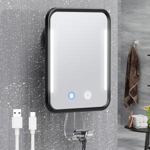 imageGospire Heated Shower Mirror Fogless for Shaving with Light Rechargeable Battery and Adjustable Brightness Suction Cup and Razor Holder Removable ampamp NODrilling Waterproof for Bathroom BlackBlack