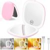 imageGospire 39quot Rechargeable Travel Makeup Mirror with Lights and Magnification 10X 3 Light Colors ampamp Adjustable Brightness Magnetic Closure ampamp Memory Function LED Compact Mirror for Purse  Light PinkLight Pink